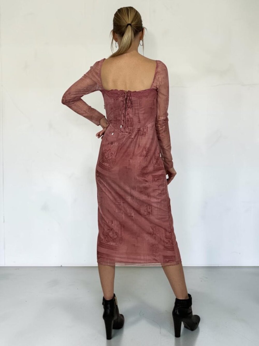House OF CB Seraphina Corset Dress L Pink Print Bodycon - Picture 3 of 16